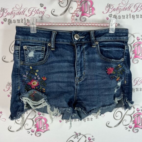 American Eagle Outfitters shorts next level stretch Blue Embroidered Jean - Picture 1 of 11